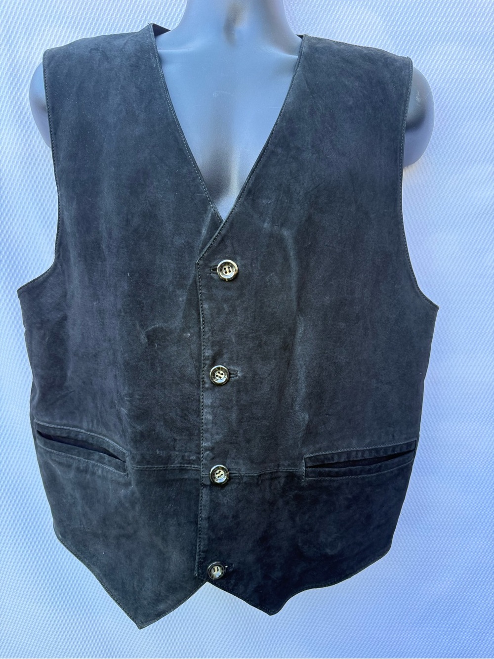 Vintage Wilsons Leather Mens XL Black Suede Vest Western Biker Waistcoat